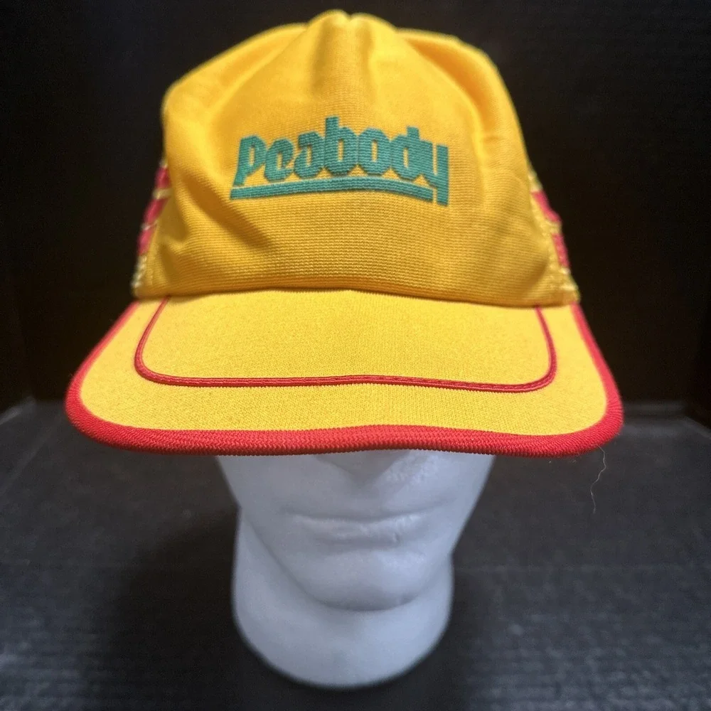 Vtg Peabody Coal Three Stripes Trucker SnapBack Hat  Yellow/‎ Orange RARE